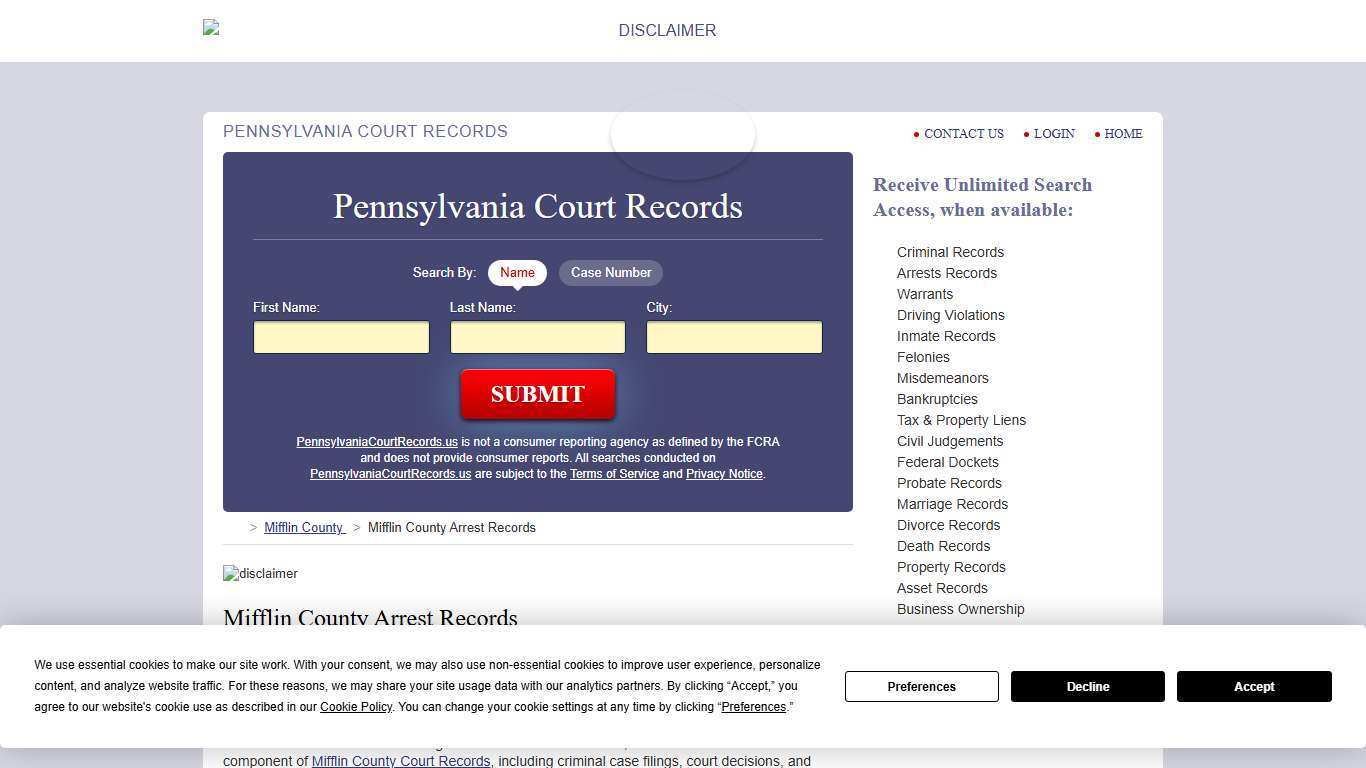 Mifflin County Arrest Records | PennsylvaniaCourtRecords.us